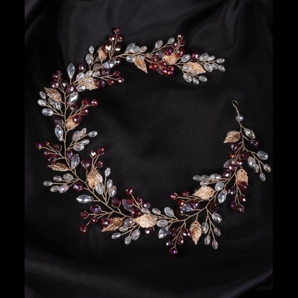 Red Hair Vine Crystal Hair Vine Wedding Fall  Boho Hair Vine Gold Leaf main image 4